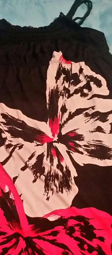 Black dress with pink and white butterflies